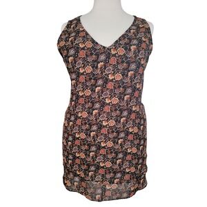 Lane Bryant Black Floral Sleeveless V Neck Swing Double Layer Tank 34/36